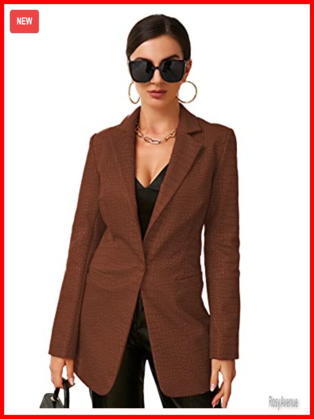 Faux Leather Crocodile Pattern Blazer Single Button Long Sleeve